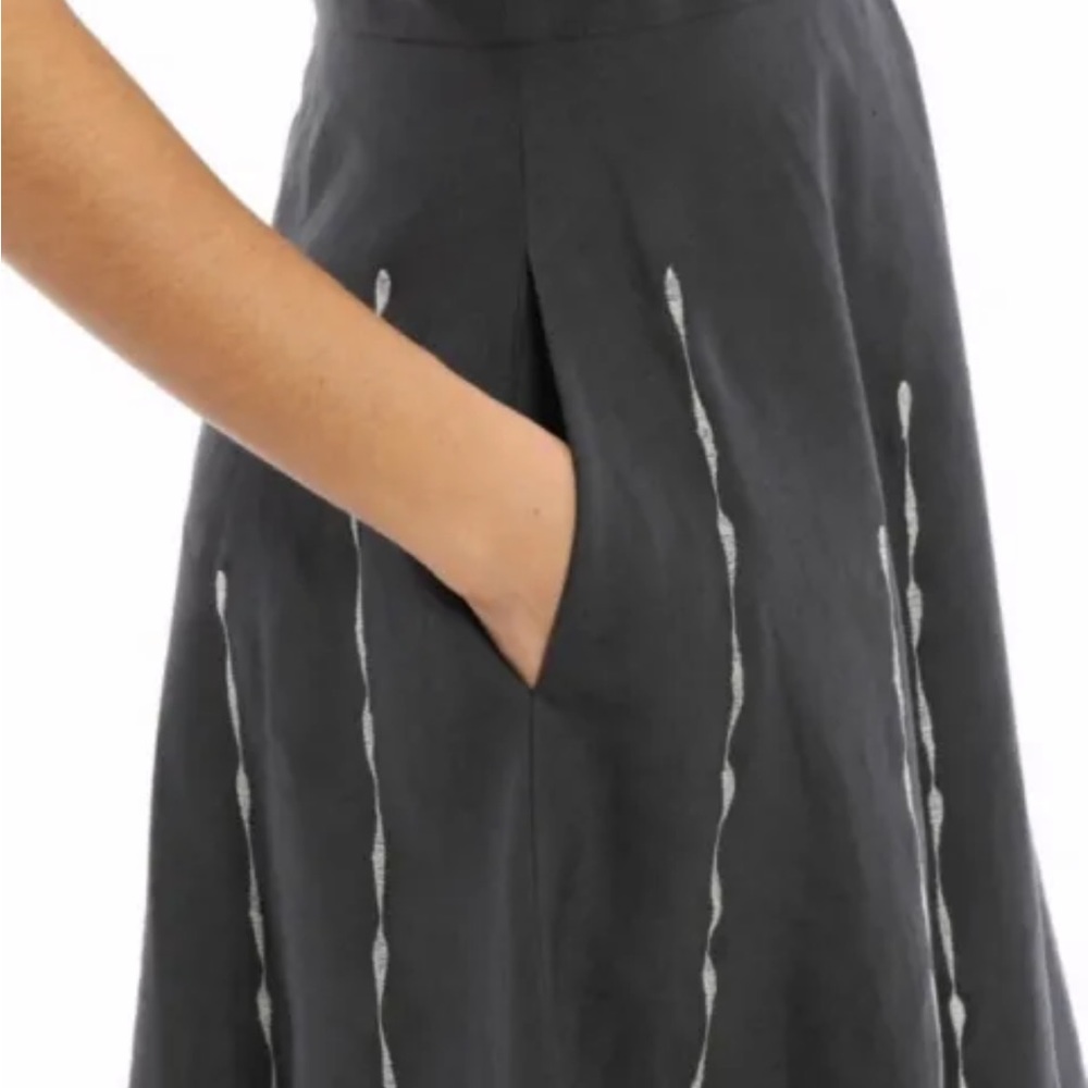 Bottega Veneta Grey Linen V Neck Sleeveless Embroidery Midi Pockets Dress IT42 - Picture 5 of 9